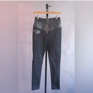 Women’s Black vegan leather panel skinny pants